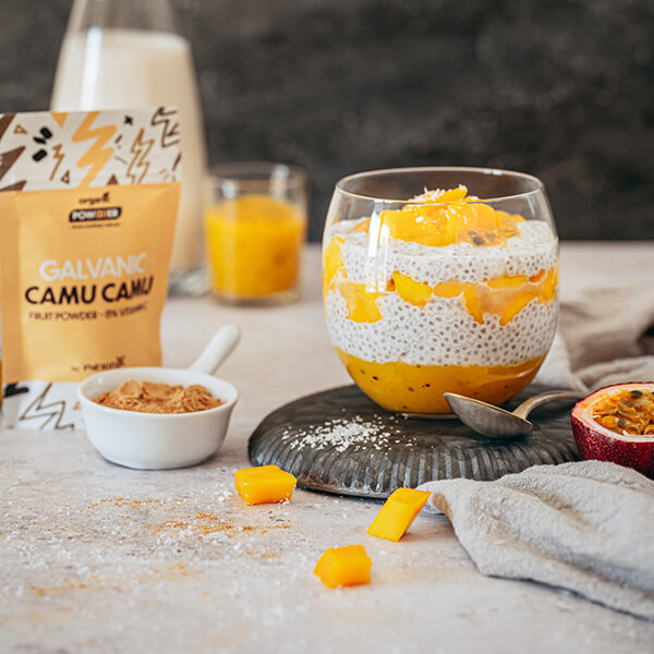 Chia pudding recipe with galvanic camu camu